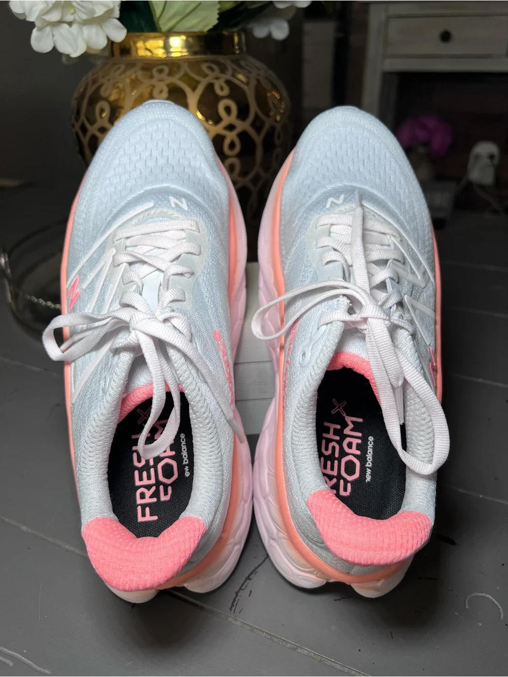 New Balance Fresh Foam More V4 Pink Grey Washed Pink Running Sneakers Women 7.5